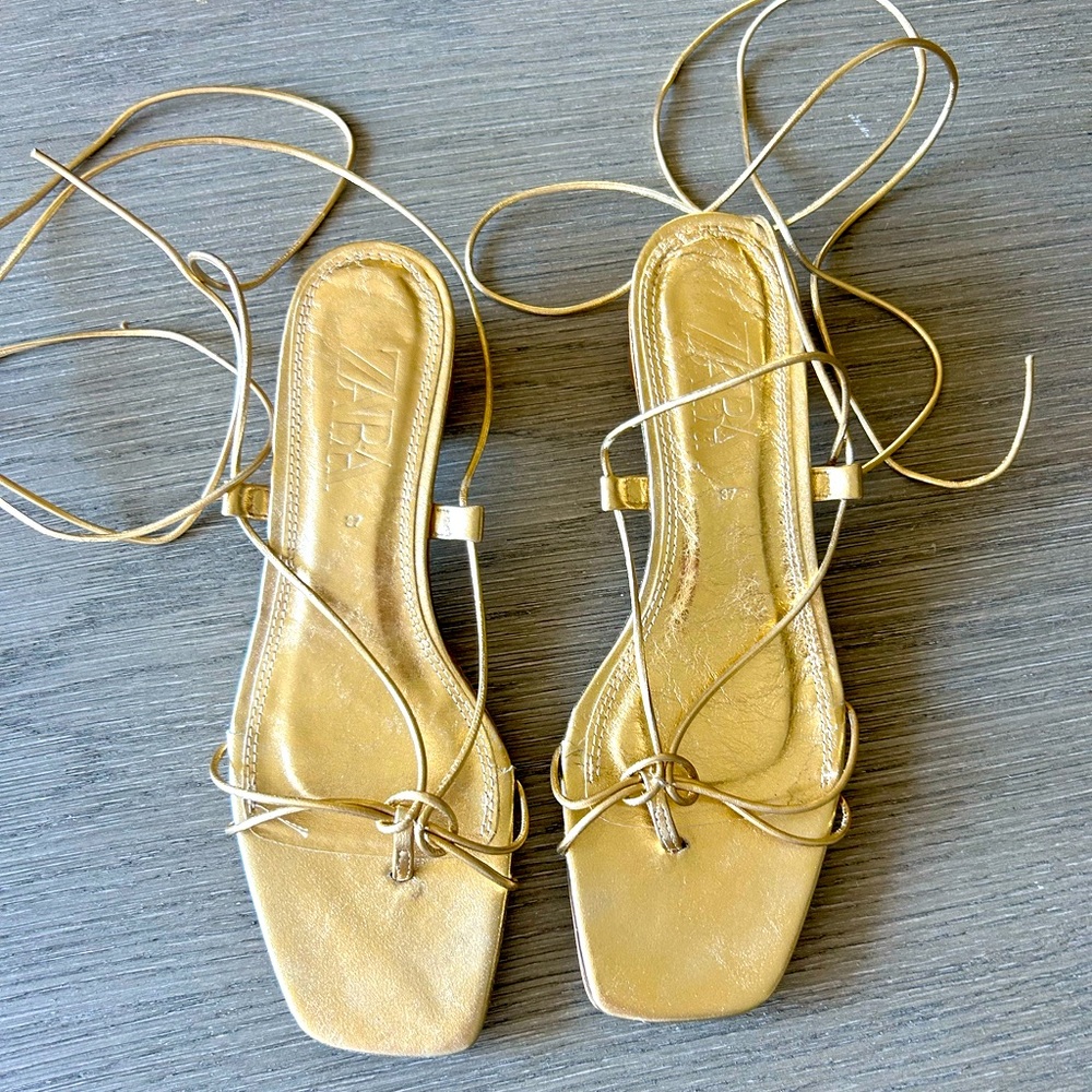 Cute lace up gold sandals
